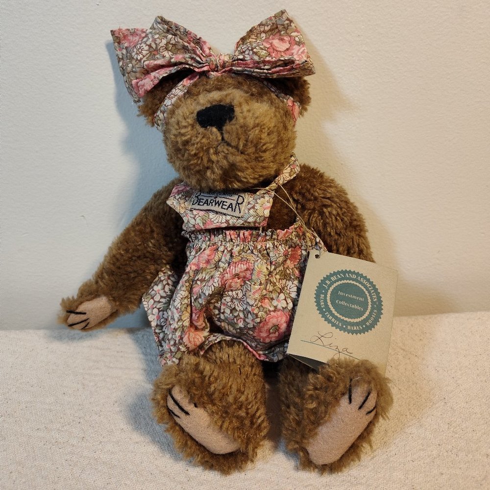 Boyds 10" Stuffed Bear Beanie With Floral Dress & Matching Bow Pre-Owned W/ Tag